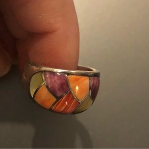 Vintage spiny oyster sterling ring 7